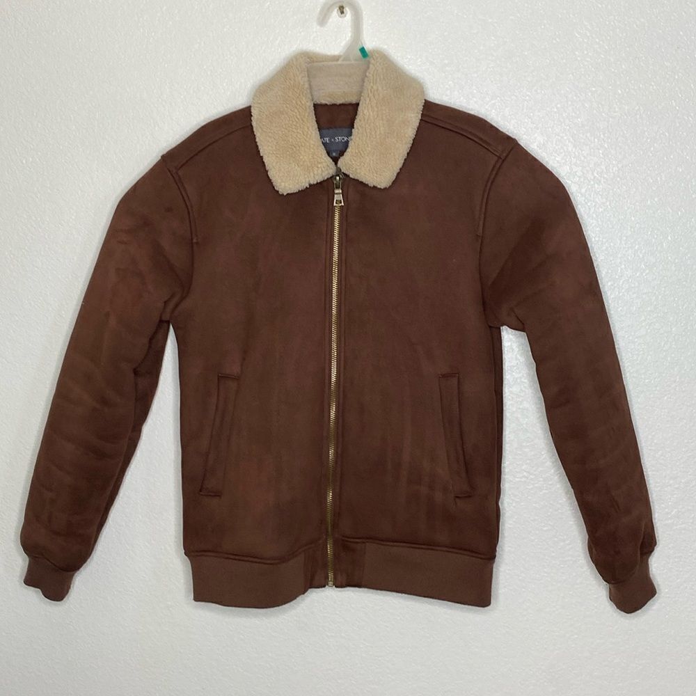 SLATE & STONE Men’s Full Zip Jacket with Faux Shearling Collar and Lining Size M